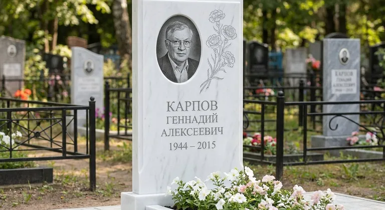 Памятник с гравировкой гвоздик — выполненная работа «Карпов» в Барнауле