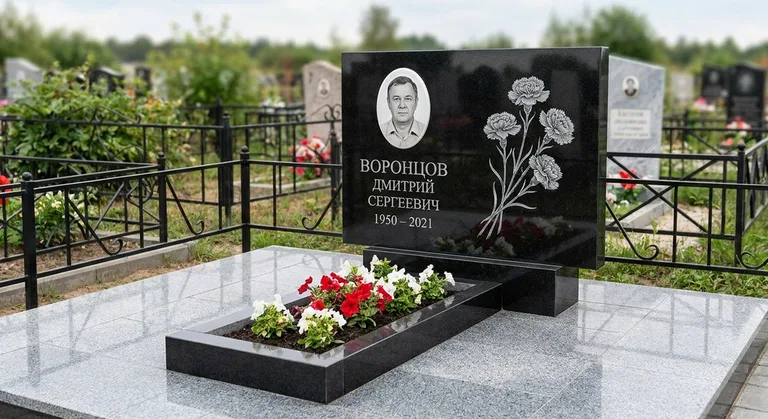 Памятник с гравировкой гвоздик — выполненная работа «Воронцов» в Барнауле