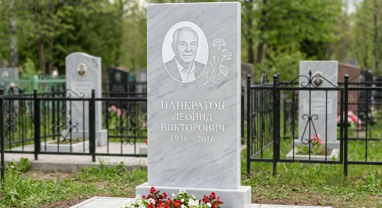 Памятник с гравировкой гвоздик — выполненная работа «Панкратов» в Барнауле