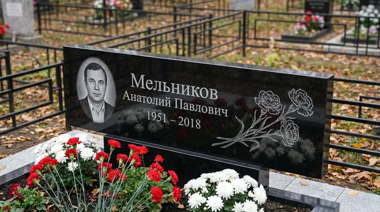 Памятник с гравировкой гвоздик — выполненная работа «Мельников» в Барнауле