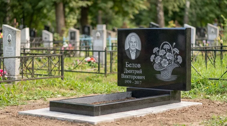Памятник с гравировкой гвоздик — выполненная работа «Белов» в Барнауле