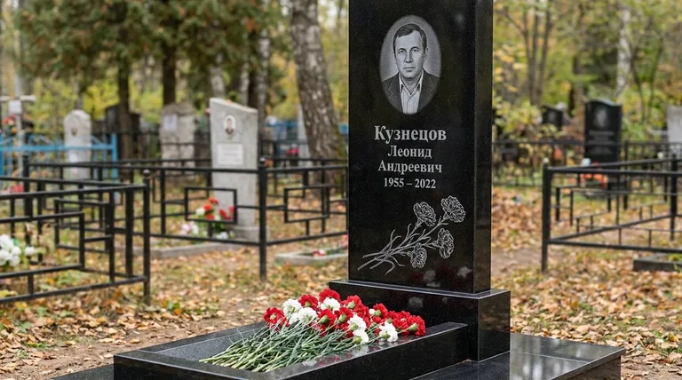 Памятник с гравировкой гвоздик — выполненная работа «Кузнецов» в Барнауле