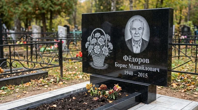 Памятник с гравировкой гвоздик — выполненная работа «Фёдоров» в Барнауле