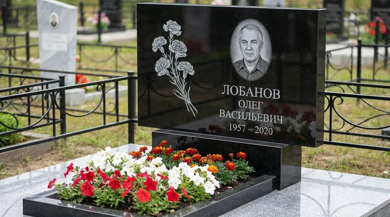 Памятник с гравировкой гвоздик — выполненная работа «Лобанов» в Барнауле