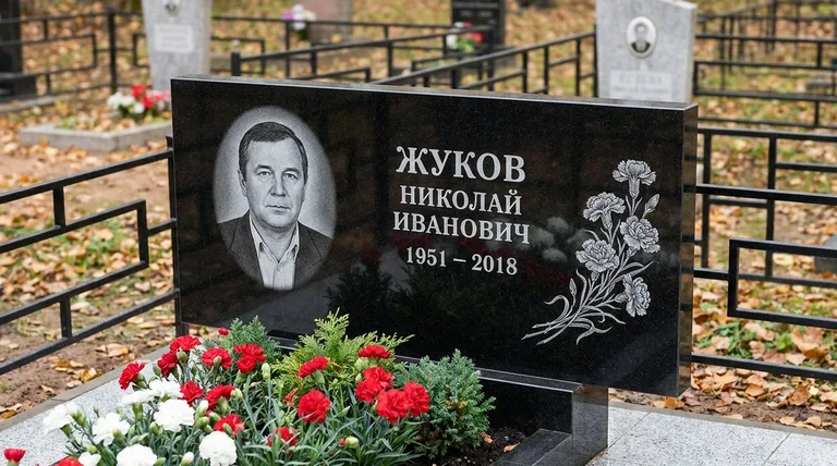 Памятник с гравировкой гвоздик — выполненная работа «Жуков» в Барнауле