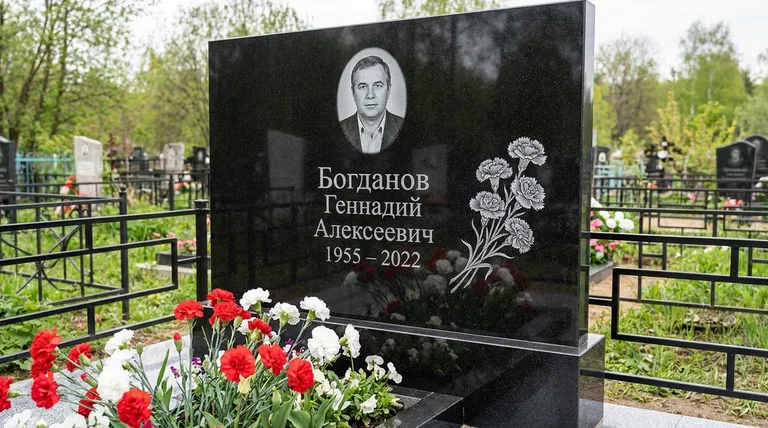 Памятник с гравировкой гвоздик — выполненная работа «Богданов» в Барнауле