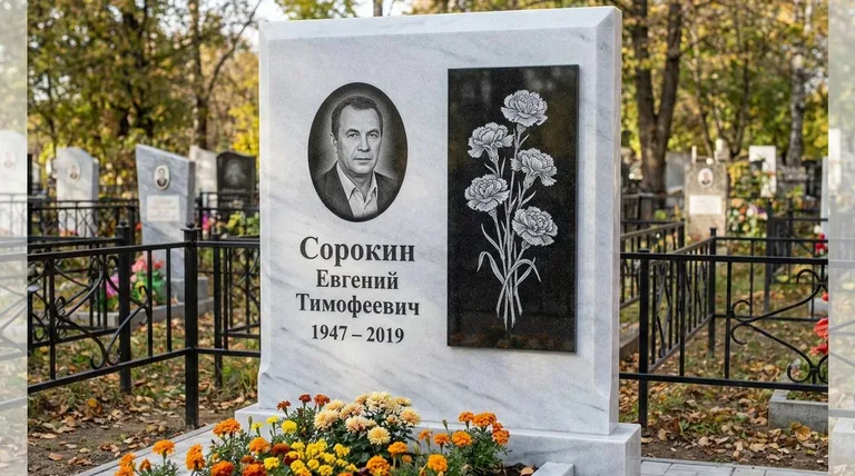 Памятник с гравировкой гвоздик — выполненная работа «Сорокин» в Барнауле