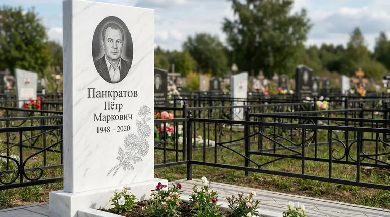 Памятник с гравировкой хризантем — выполненная работа «Панкратов» в Барнауле