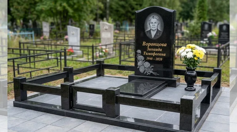 Памятник с гравировкой хризантем — выполненная работа «Воронцова» в Барнауле