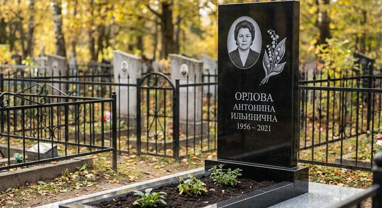 Памятник с гравировкой ландышей — выполненная работа «Орлова» в Барнауле