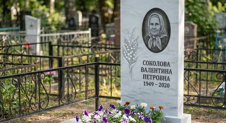 Памятник с гравировкой ландышей — выполненная работа «Соколова» в Барнауле