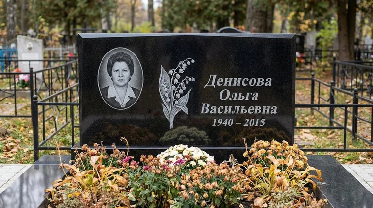 Памятник с гравировкой ландышей — выполненная работа «Денисова» в Барнауле