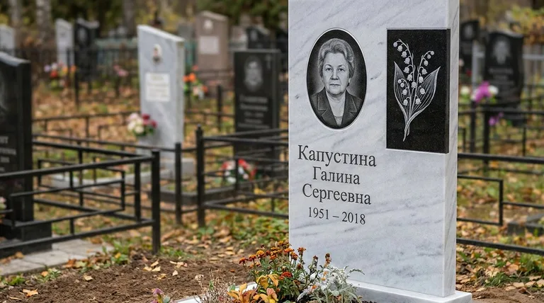Памятник с гравировкой ландышей — выполненная работа «Капустина» в Барнауле