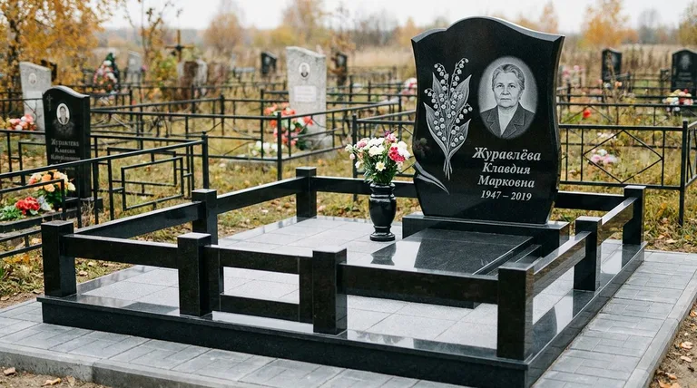 Памятник с гравировкой ландышей — выполненная работа «Журавлёва» в Барнауле
