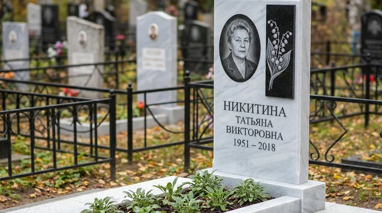 Памятник с гравировкой ландышей — выполненная работа «Никитина» в Барнауле