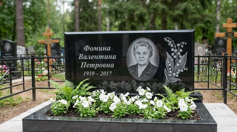 Памятник с гравировкой ландышей — выполненная работа «Фомина» в Барнауле