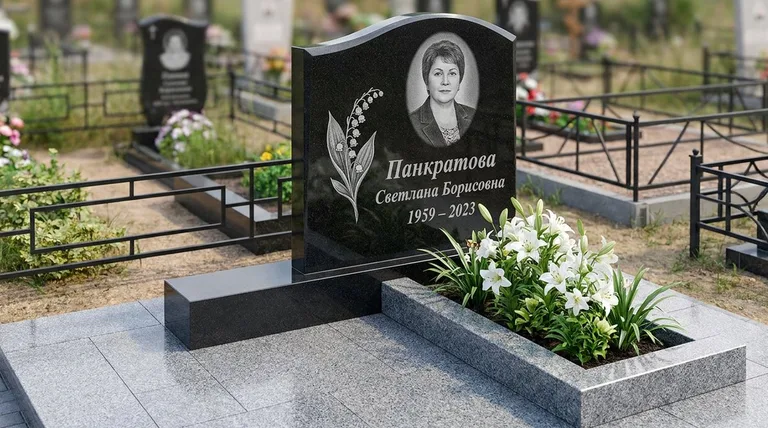 Памятник с гравировкой ландышей — выполненная работа «Панкратова» в Барнауле
