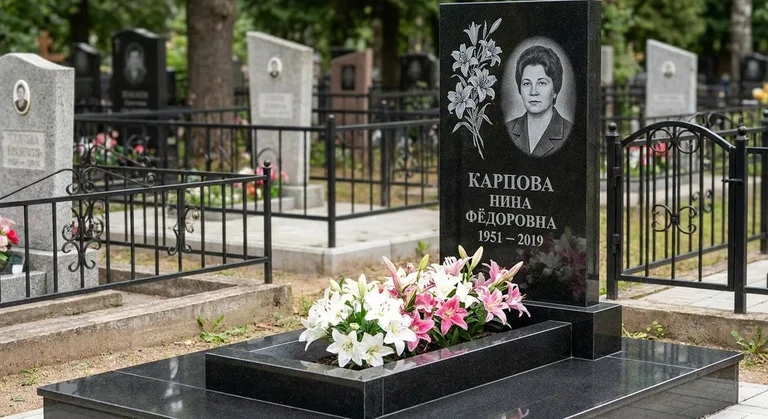 Памятник с гравировкой лилий — выполненная работа «Карпова» в Барнауле