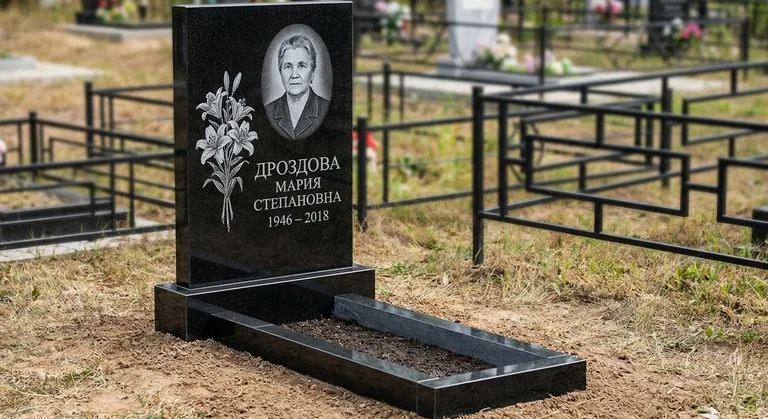 Памятник с гравировкой лилий — выполненная работа «Дроздова» в Барнауле