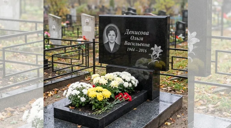 Памятник с гравировкой лилий — выполненная работа «Денисова» в Барнауле