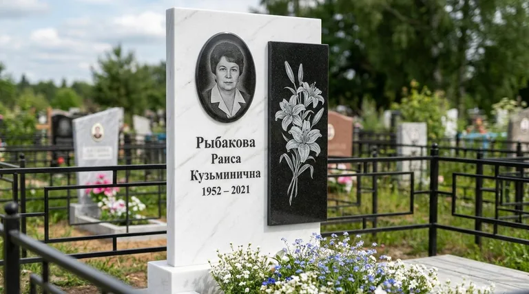 Памятник с гравировкой лилий — выполненная работа «Рыбакова» в Барнауле
