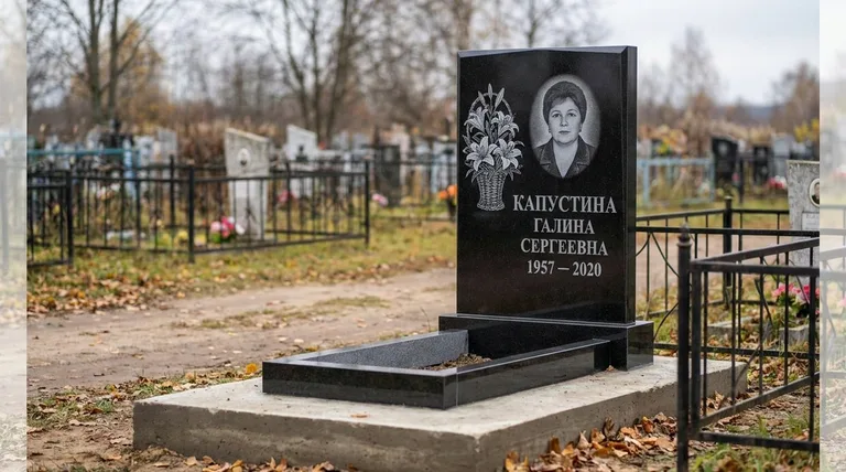 Памятник с гравировкой лилий — выполненная работа «Капустина» в Барнауле