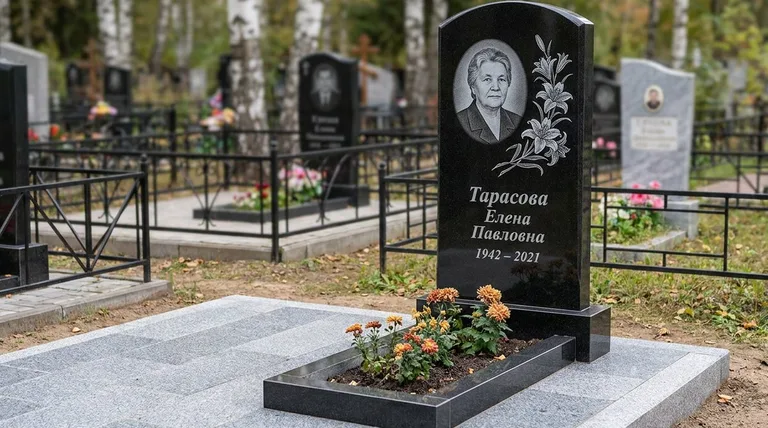 Памятник с гравировкой лилий — выполненная работа «Тарасова» в Барнауле