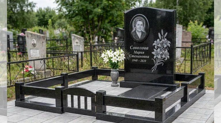 Памятник с гравировкой лилий — выполненная работа «Соколова» в Барнауле