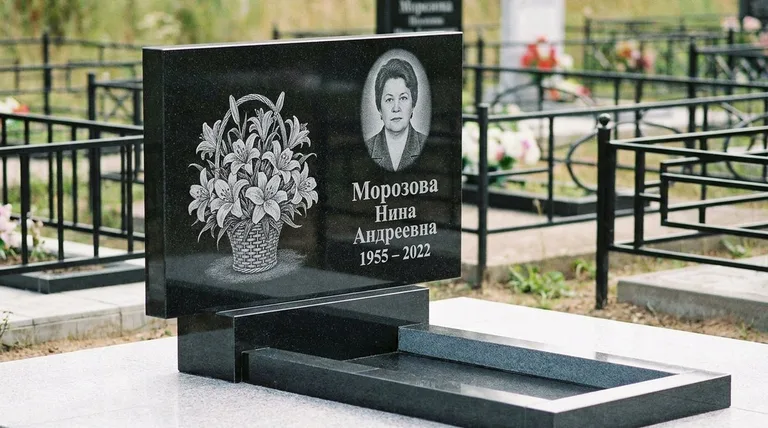 Памятник с гравировкой лилий — выполненная работа «Морозова» в Барнауле