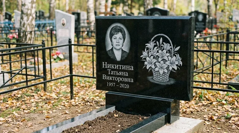 Памятник с гравировкой лилий — выполненная работа «Никитина» в Барнауле