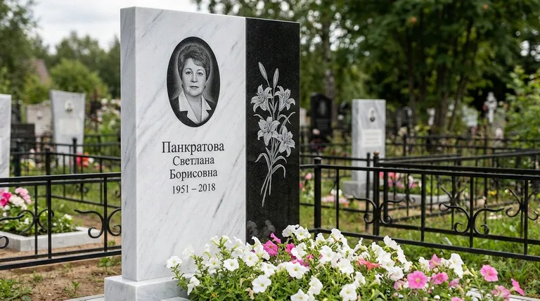 Памятник с гравировкой лилий — выполненная работа «Панкратова» в Барнауле
