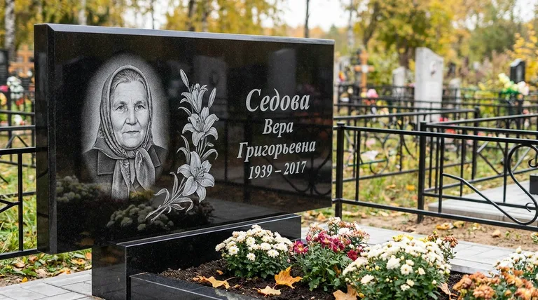 Памятник с гравировкой лилий — выполненная работа «Седова» в Барнауле