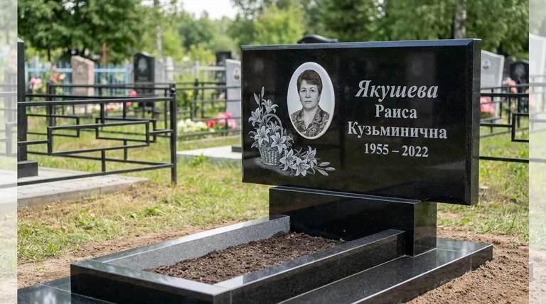 Памятник с гравировкой лилий — выполненная работа «Якушева» в Барнауле