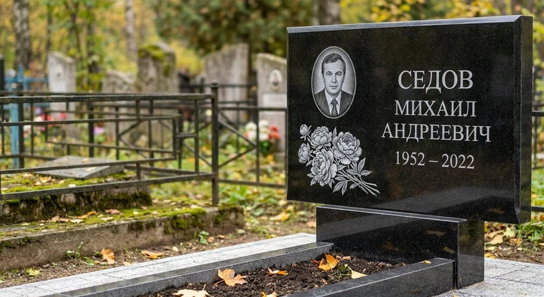 Гравировка пионов на памятник в Барнауле — пример работы на граните