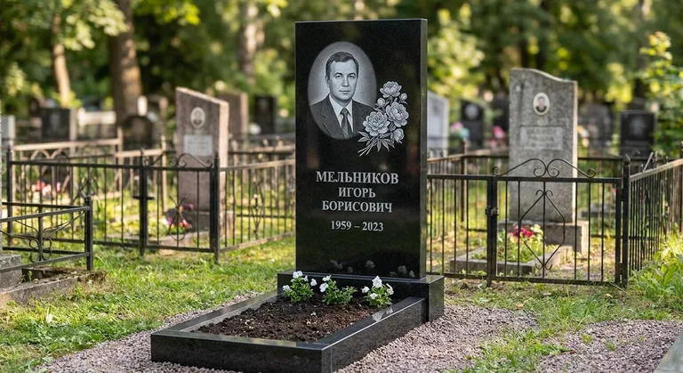 Памятник с гравировкой пионов — выполненная работа «Мельников» в Барнауле