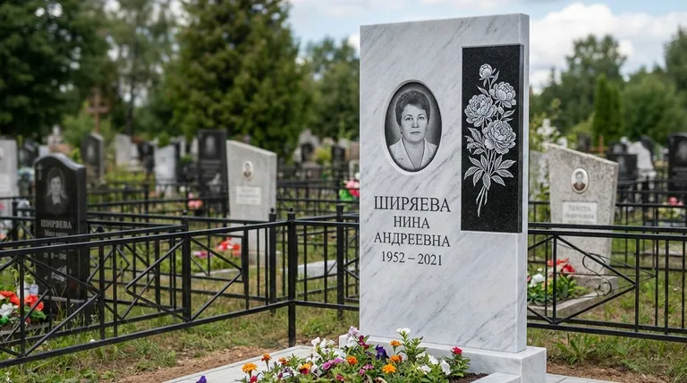 Памятник с гравировкой пионов — выполненная работа «Ширяева» в Барнауле