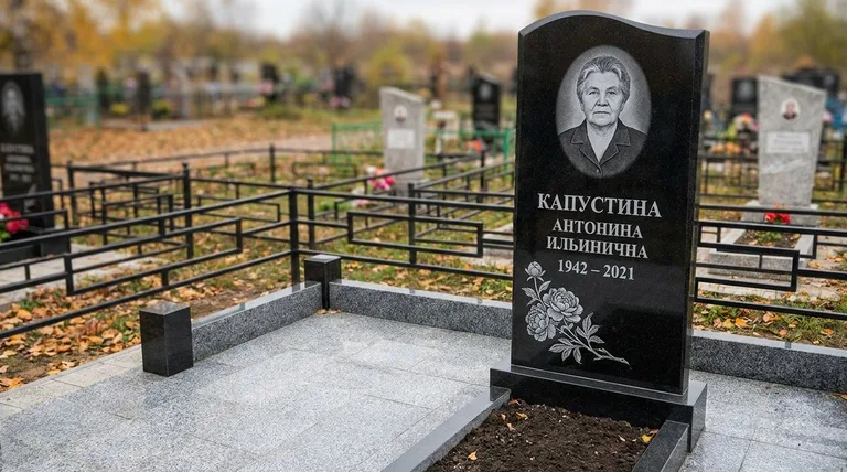 Памятник с гравировкой пионов — выполненная работа «Капустина» в Барнауле