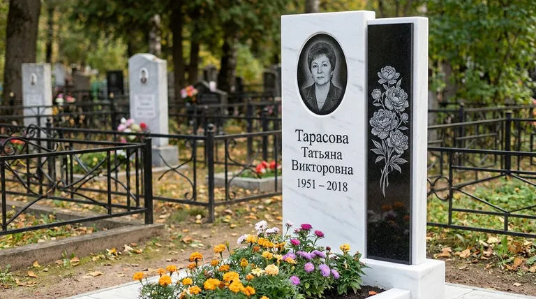 Памятник с гравировкой пионов — выполненная работа «Тарасова» в Барнауле