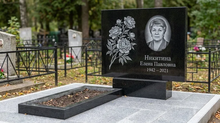 Памятник с гравировкой пионов — выполненная работа «Никитина» в Барнауле