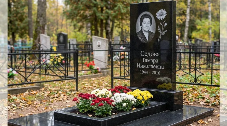 Памятник с гравировкой ромашек — выполненная работа «Седова» в Барнауле
