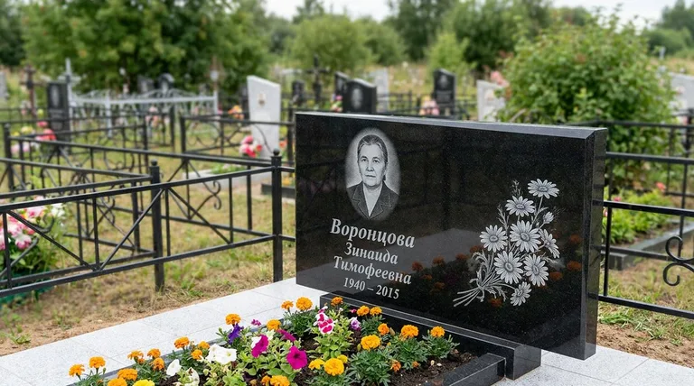 Памятник с гравировкой ромашек — выполненная работа «Воронцова» в Барнауле