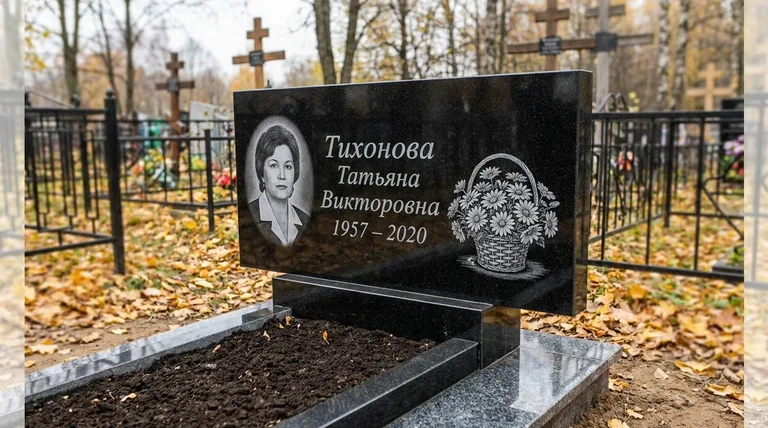 Памятник с гравировкой ромашек — выполненная работа «Тихонова» в Барнауле