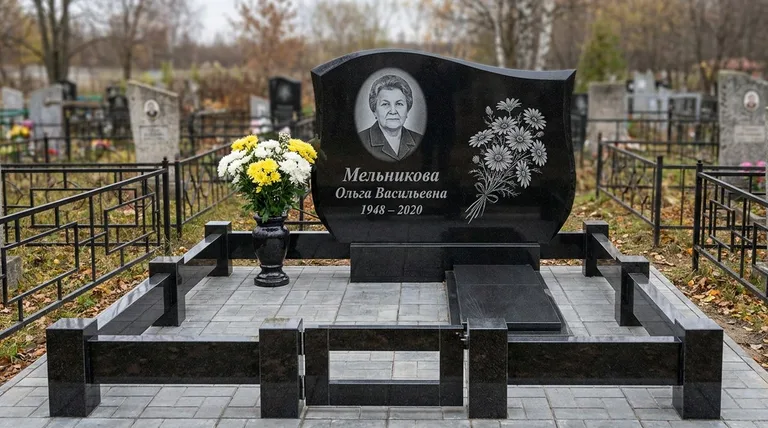 Памятник с гравировкой ромашек — выполненная работа «Мельникова» в Барнауле
