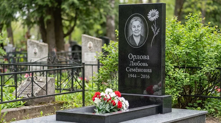 Памятник с гравировкой ромашек — выполненная работа «Орлова» в Барнауле
