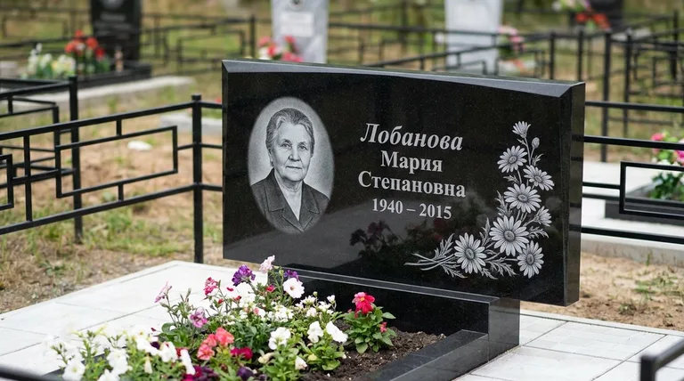 Памятник с гравировкой ромашек — выполненная работа «Лобанова» в Барнауле