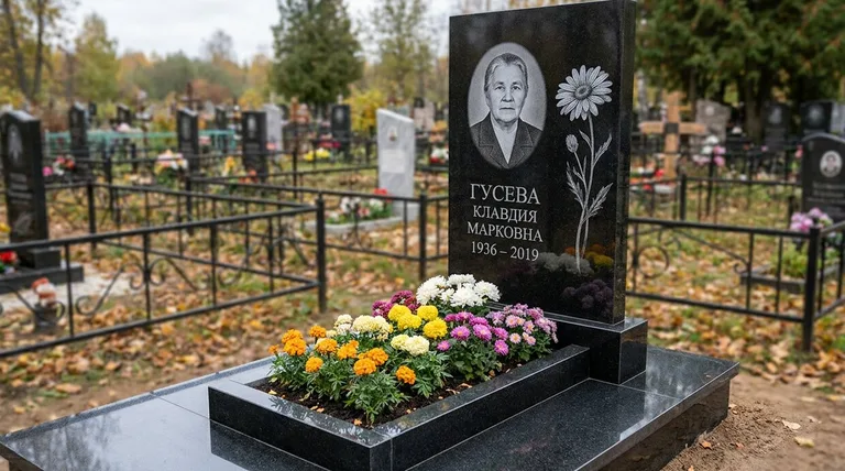 Памятник с гравировкой ромашек — выполненная работа «Гусева» в Барнауле