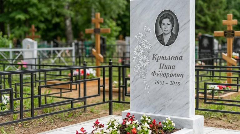 Памятник с гравировкой ромашек — выполненная работа «Крылова» в Барнауле