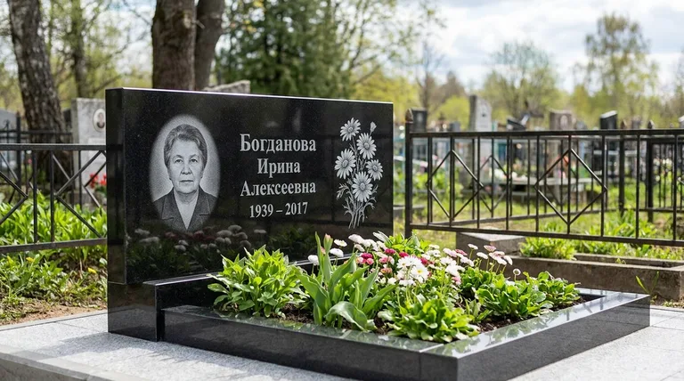 Памятник с гравировкой ромашек — выполненная работа «Богданова» в Барнауле