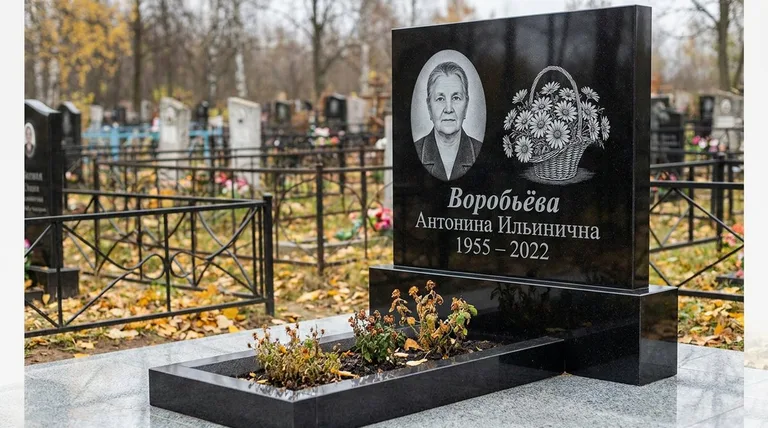 Памятник с гравировкой ромашек — выполненная работа «Воробьёва» в Барнауле