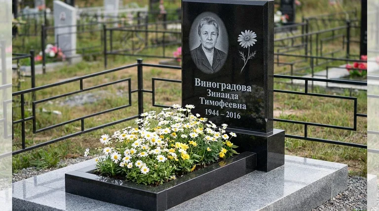Памятник с гравировкой ромашек — выполненная работа «Виноградова» в Барнауле